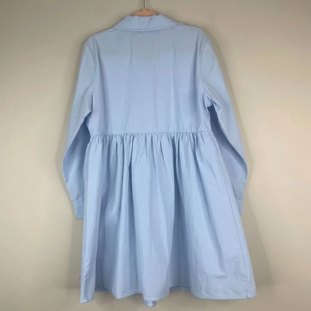 Boutique Button Up Dress Girls 6 Baby Blue Long Sleeve Preppy Layering Old Money